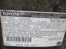 2001 TOYOTA TACOMA PRERUNNER DOUBLE CAB BLACK 2.7L AT 2WD Z16149